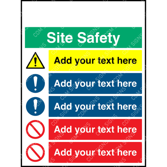 site safety sign with customisable text