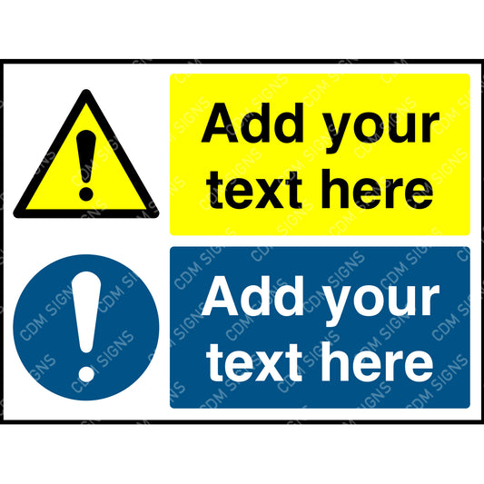 yellow and blue customisable warning signs