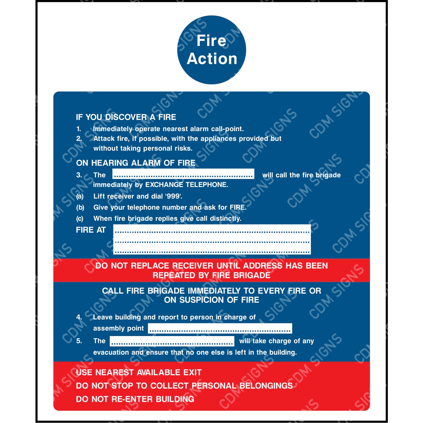 fire action customisable sign