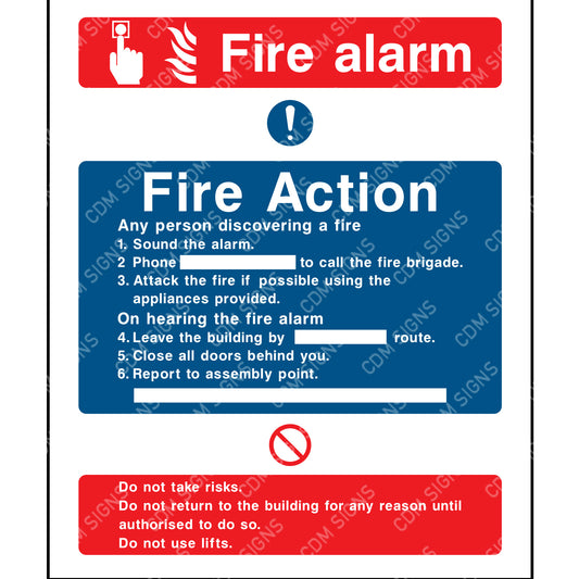 fire alarm and fire action sign