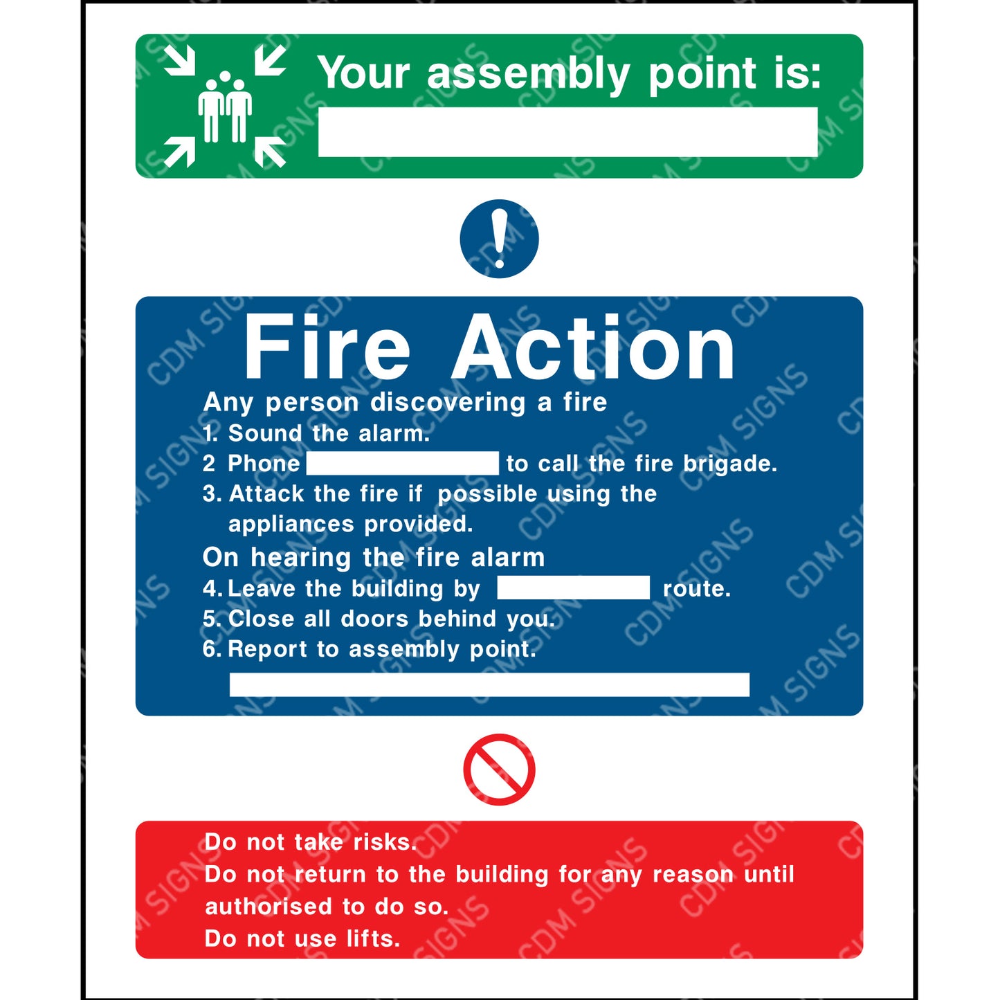 fire action and assembly point sign