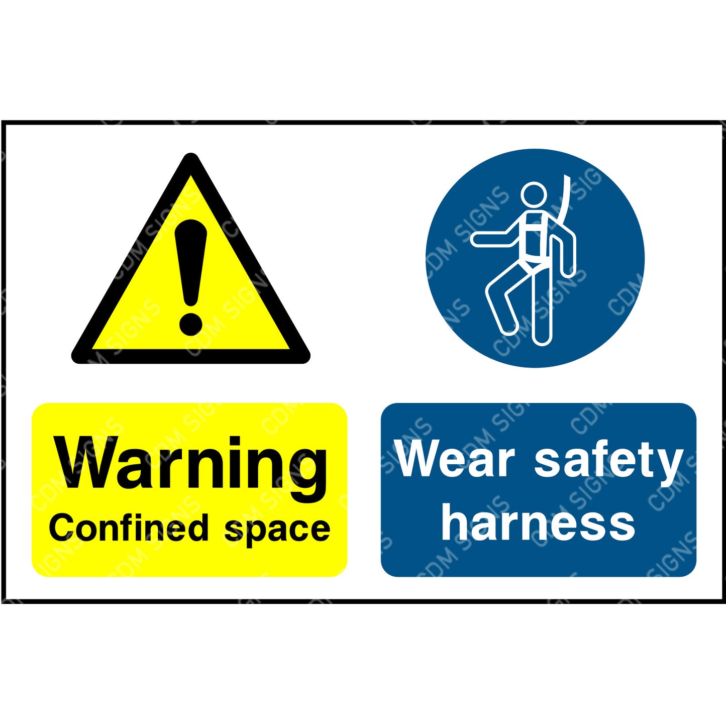 warning confined space and wear safety harness signs