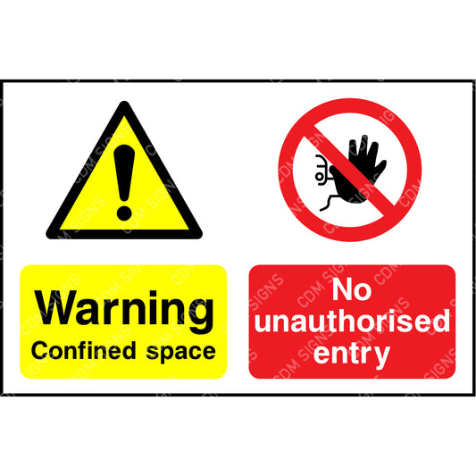 warning confined space and no unauthorised entry signs