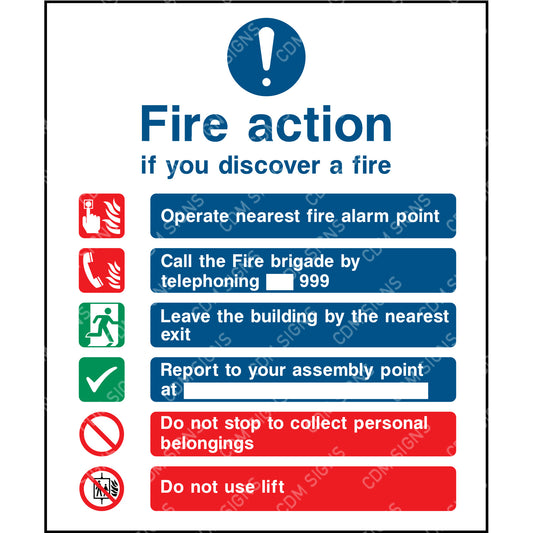 blue fire action safety sign