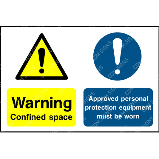 Warning confined space approved PPE must be worn