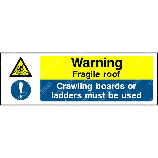 Warning fragile roof Crawling boards must be used